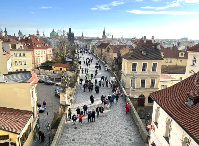 Charles bridge-the tower-view-bridge-people